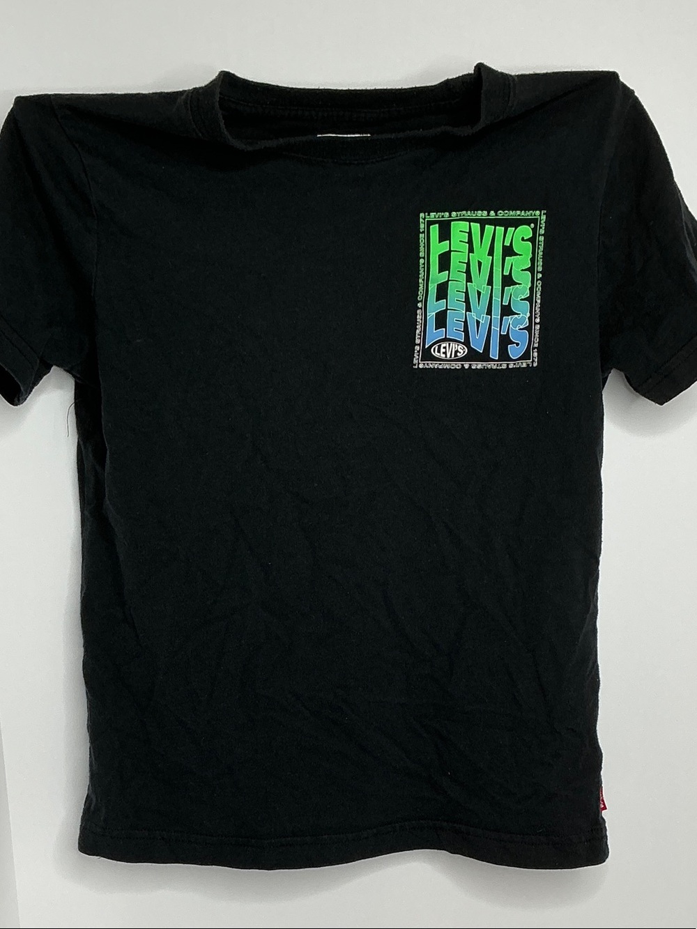 Levi's Black Tee with Green and Blue Logo Graphic